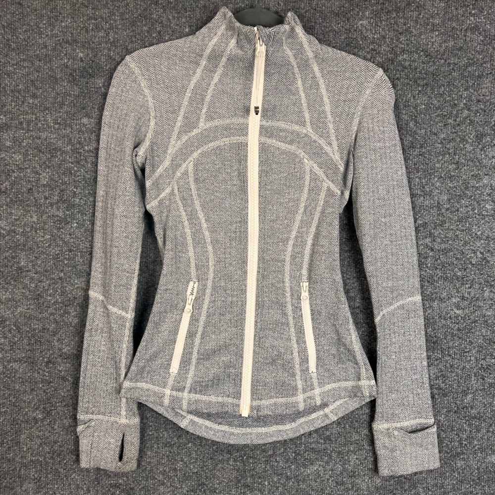 Lululemon Define Jacket Womens 2 Grey Herringbone Full Zip Thumbholes